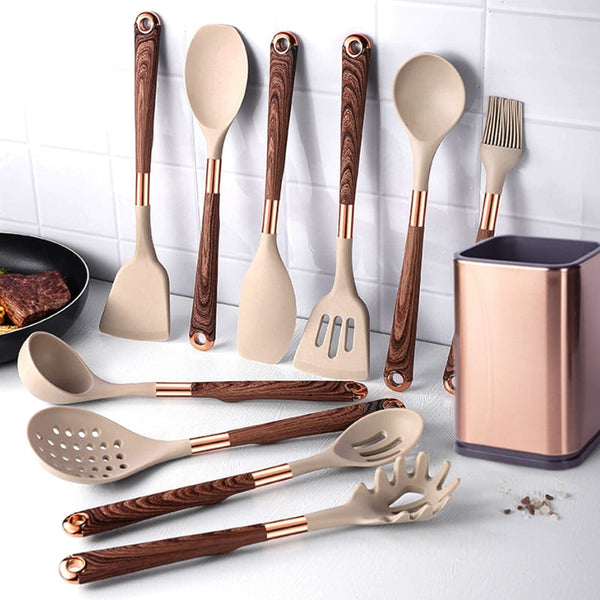 Kit de Utensílios de Cozinha 12 Peças com Organizador em Inox - Chef Pro