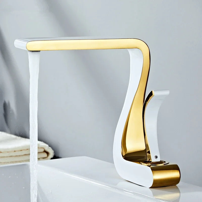 Torneira de Banheiro de Luxo em Branco e Dourado - Elegance Brass